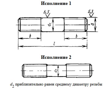 Шпилька ГОСТ 22042-76 для деталей с гладкими отверстиями