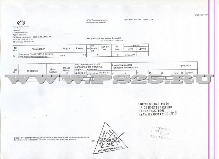 Сертификат >МР-3 повышенного качества диаметр 3,0мм