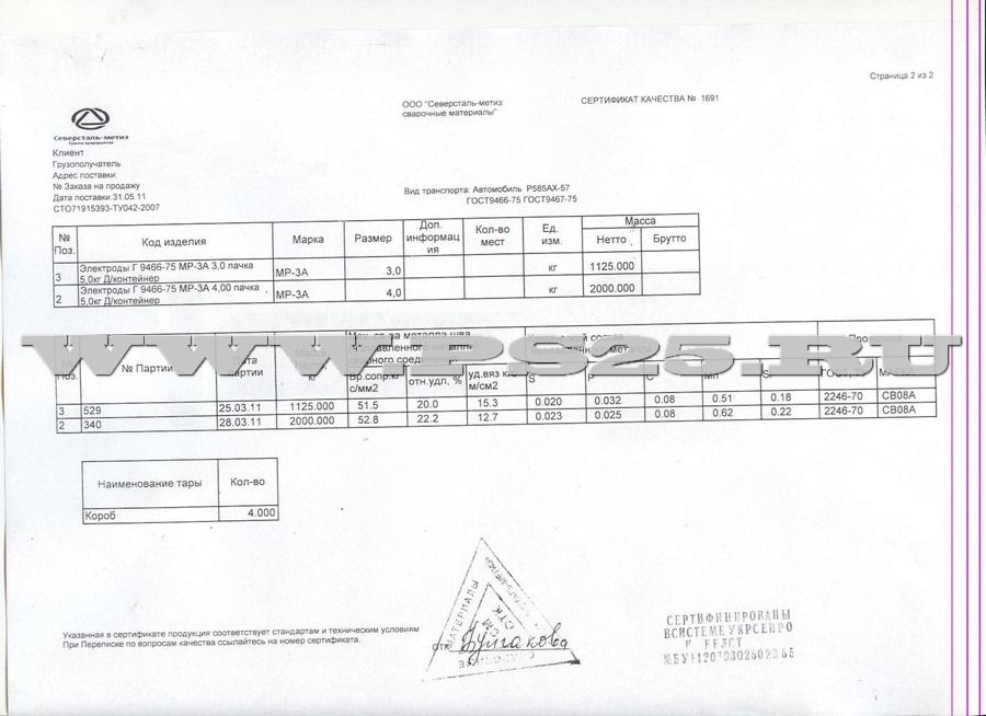 Сертификат МР-3А диаметр 3,0мм и 4,0мм