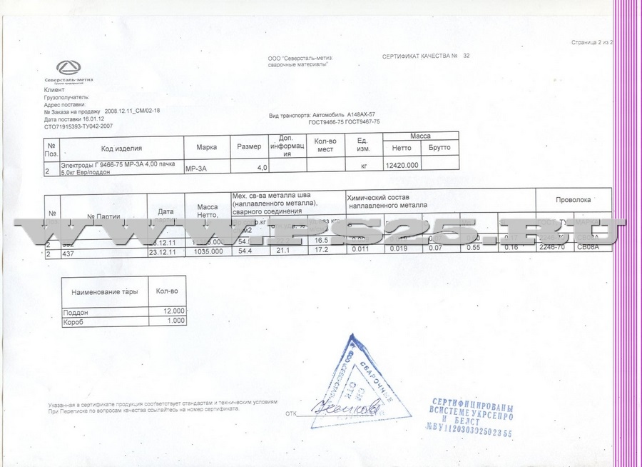 Сертификат МР-3А диаметр 4,0мм